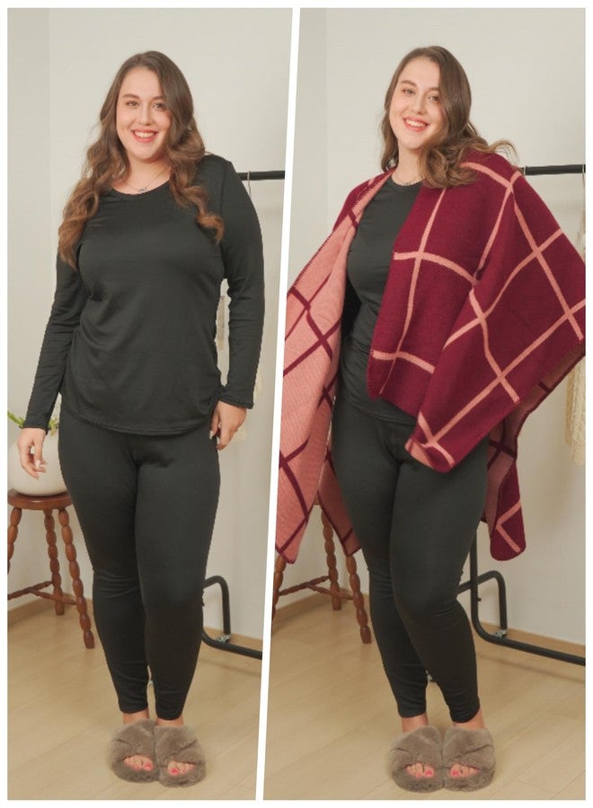 FOREYOND Plus Size Thermal Underwear for Women Long Johns Fleece Lined Base Layer Pajama Top and Bottom Sets, Black, 5XL - Image 4